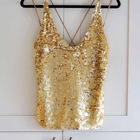 City DKNY Gold sequined silk cami top size 12 - Picture 3 of 14